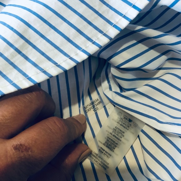 Calvin Klein Woman Swanky One-shoulder Ruffle Top Long Sleeves Blue/White Sz XS - Picture 2 of 8